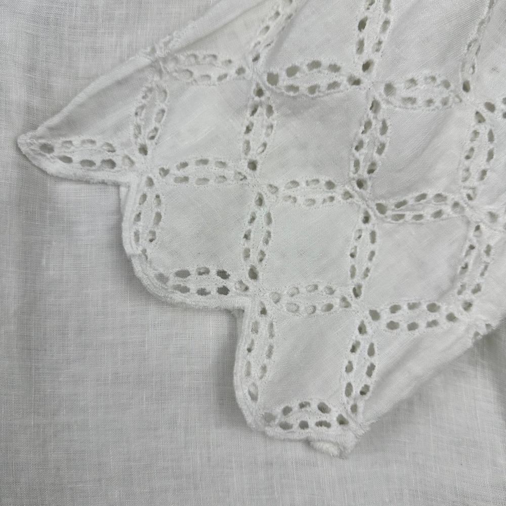 Gorgeous Chicos White 100% Linen Eyelet scalloped Bell Sleeve Tunic Top Sz 1 Med - Picture 6 of 16
